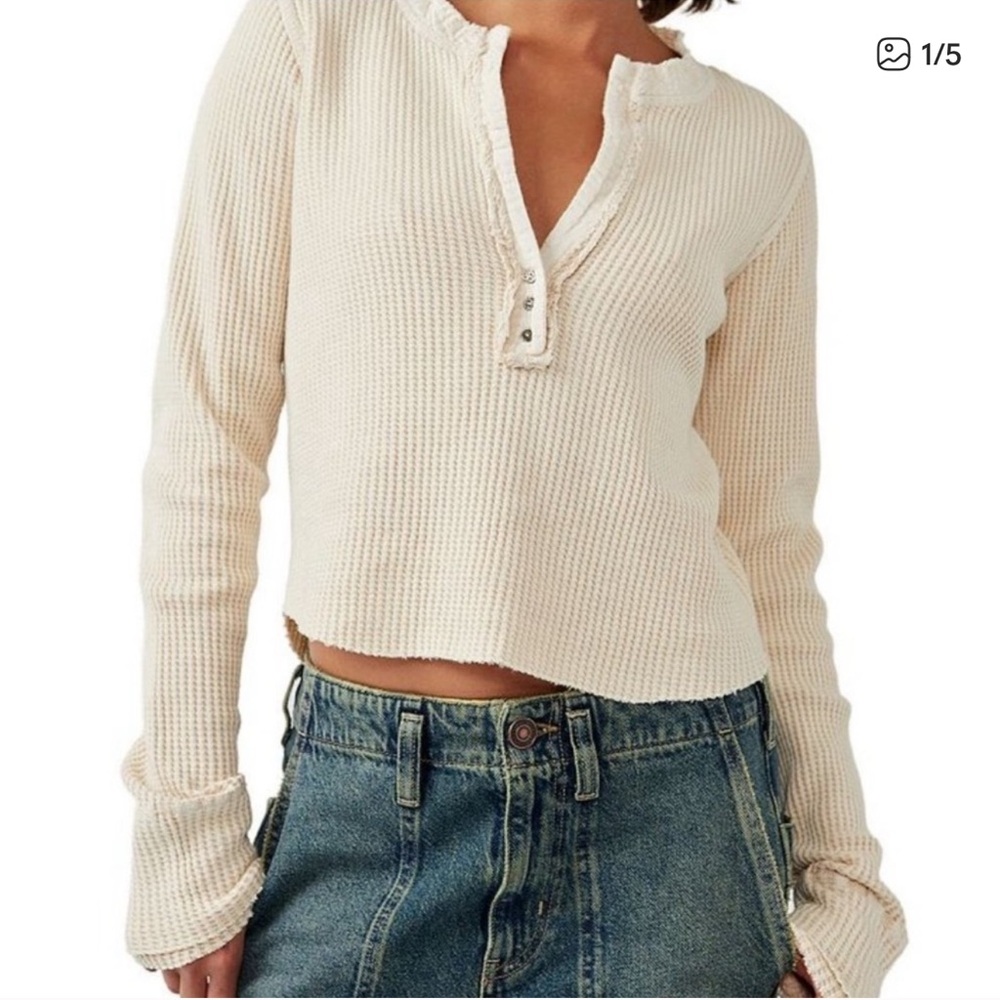 Free People Colt Waffle Knit Thermal Long Sleeve Top